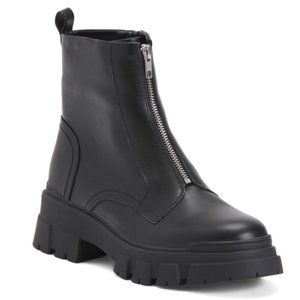 NEW STEVE MADDEN Leather Women's Booties Lug Sole Black Leather size 7.5